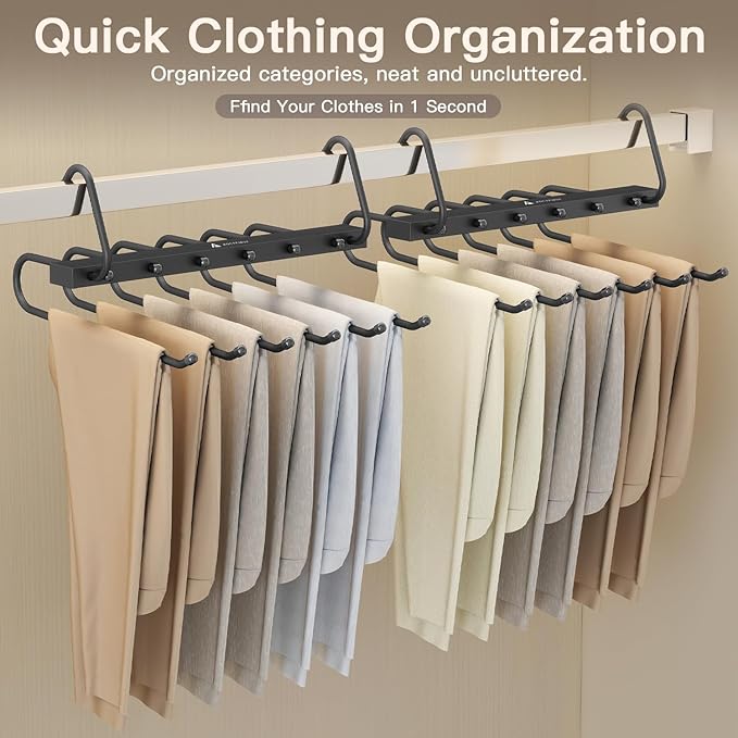 4 Pack Magic Pants Hangers Space Saving - Multi-Layer Space Saving Hangers, Multifunctional Clothing Rack for Jeans, Trousers, Skirts, Scarves & Slacks，2-Year Warrant