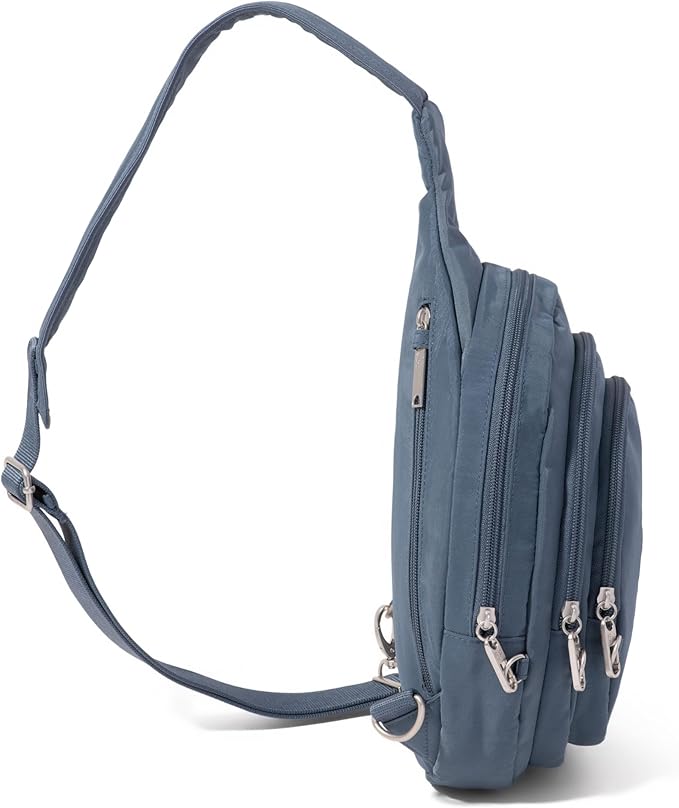 Baggallini Securtex® Anti-Theft Triple Zip Sling 8.6"x15.2" Travel Crossbody Backpack with RFID Wallet Locking Zipper