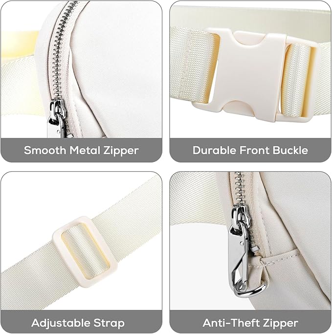 Anti Theft Belt Bag, Fanny Packs for Women Travel, Locking Waist Crossbody Bag with Adjustable Strap & Back Pocket, Fashion for Teens Trip, Gym, Workout - Beige