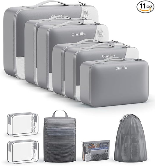 11 Set Packing Cubes for Travel, Gifts for Women Mom Kids, TSA Approved Bags for Makeup, Cosmetic, Toiletry, Suitcase Organizers for Checked Luggage, Cruise Essentials,Airplane Accessories, Grey