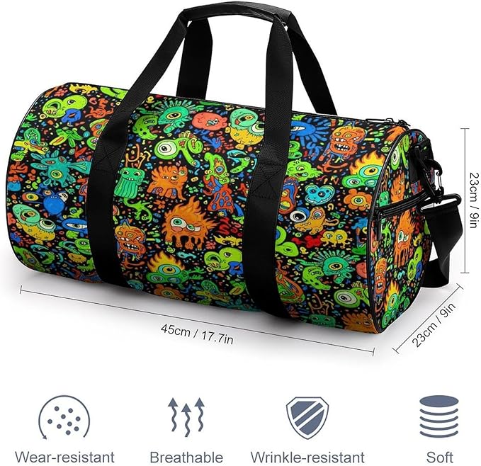 Workout Lightweight Duffel Bags Trippy Monster Art Black Carry On Weekender Overnight Bag Gym Sport Yoga Dance Bags
