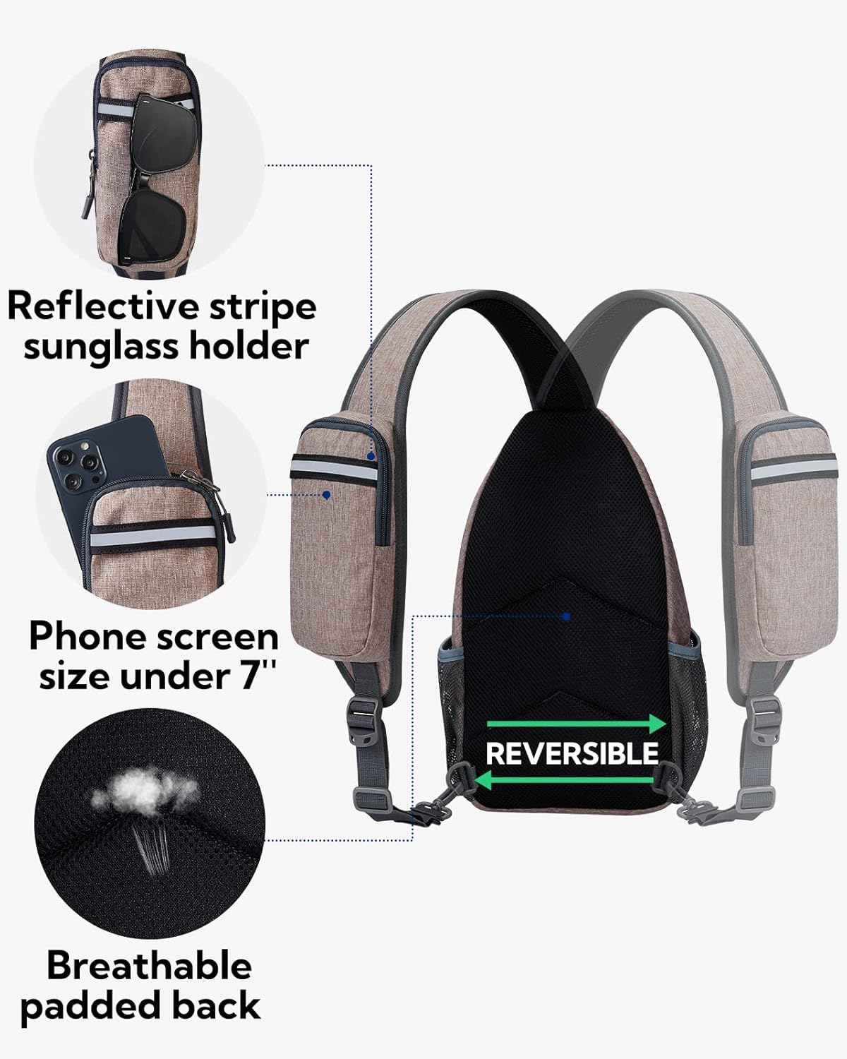 WATERFLY Crossbody Sling Backpack Sling Bag Travel Hiking Chest Bag Daypack