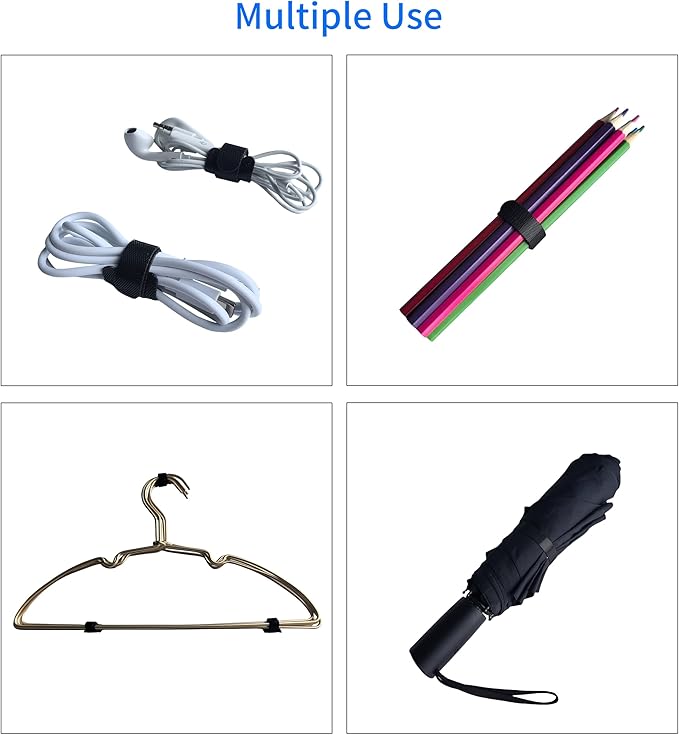 100 PCS 6 Inches Black Reusable Cable Ties, Adjustable Cord Straps, Cable Organizer, Cord Wrap and Hook Loop Cords Management