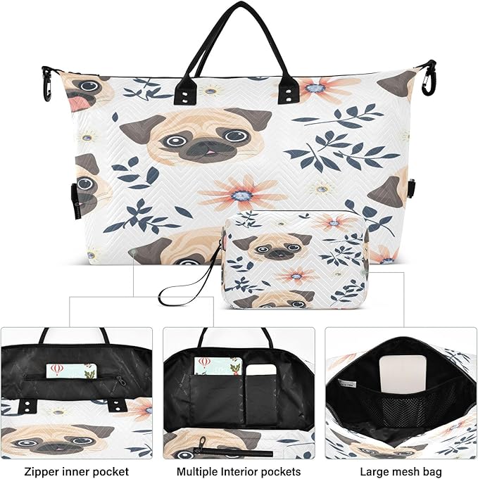 Pug Pattern Travel Duffle Bag Gym Yoga Carry on Bags for Men Women Weekender Bag