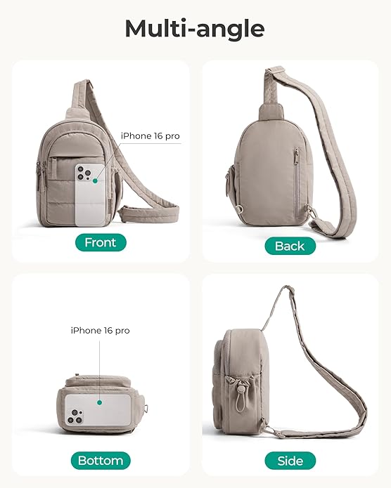 BAGSMART Small Sling Bag for Women, Puffer Crossbody Bag Purses Hobo Handbag Fanny Packs for Travel Hiking