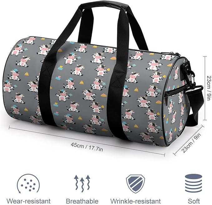 Dance Sports Gymnastics Bag Cute Cartoon Cow Print Foldable Gym Bags Lightweight Travel Sports Bag Unisex Gym Duffel Bags