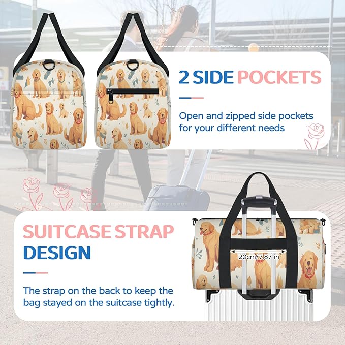 Golden Retriever Travel Duffle Bag for Men Women, Lightweight Sport Gym Bag Tote Overnight Weekender Carry on Tote
