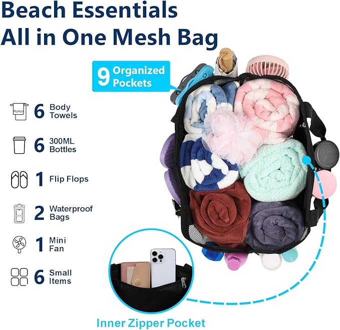 F-color Mesh Beach Bag Family - Large Tote Bag for Cruise Pool Toys Beach Vacation Essentials