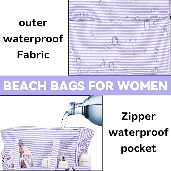 LEDAOU Beach Bag Waterproof Sandproof Women Beach Tote Pool Bag with Zipper for Swim Gym Grocery Travel with Wet Pocket | Sandproof, with Zipper, for Gym, Grocery, Travel, with Wet Pocket
