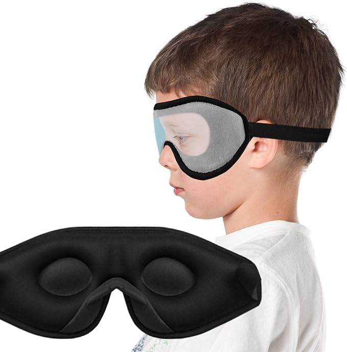 3D Sleep Mask for Kids, Light Block Sleeping Blindfold Memory Foam Contoured Eye Mask for Sleep, Adjustable Strap Eye Cover and Travel Sleep Mask for Boys Girls, Yellow
