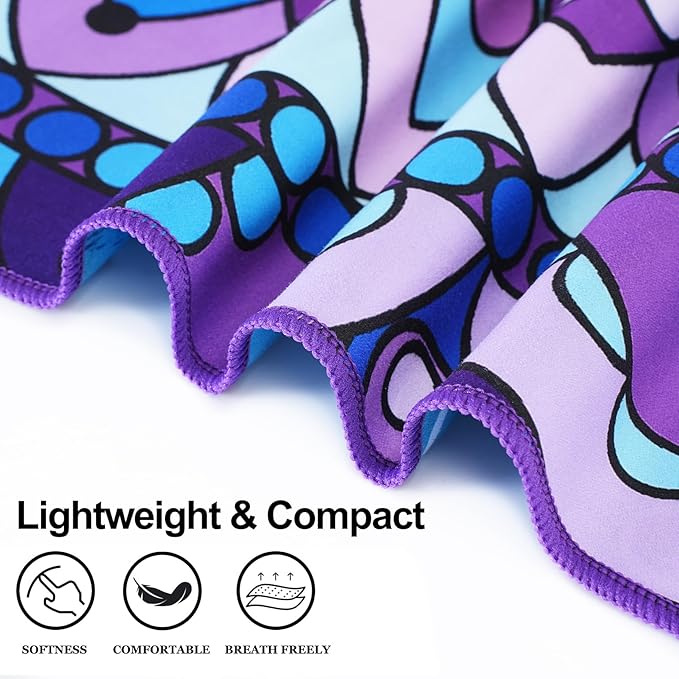 2 Packs Lightweight Thin Microfiber Beach Towel Oversized Quick Dry Compact Sandproof Clearance Towels Sand Free Camping Pool Easy Pack Travel Accessories Essentials Women AdultsPurple Flower Vortex