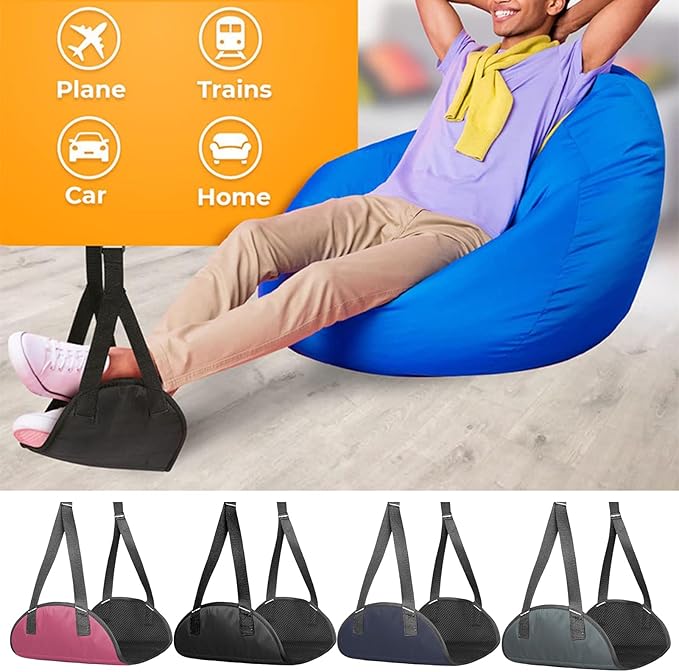 TOLUON Airplane Foot Hammock Foot Hammock for Plane Travel Portable Airplane Footrest Length Adjustable Airplane Foot Rest Travel Essentials Accessories Office Leg Rest Gifts to Relax Your Feet Black