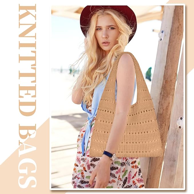 Sightor Crochet Tote Bag, Mesh Beach Bag Knit Summer Hobo Bag Vacation Boho Tote Bag for Women