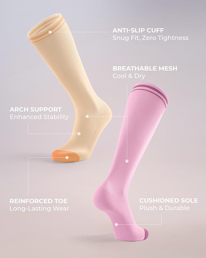 FITRELL 4 Pairs Compression Socks for Women & Men, 15-20mmHg Circulation Support for Athletic Travel Daily Wear