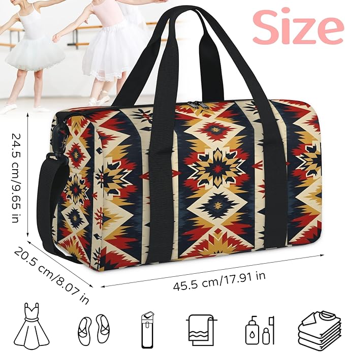 Aztec floral Travel Duffle Bag for Women Men, Overnight Weekender Bag, Carry on Tote for Sport Gym