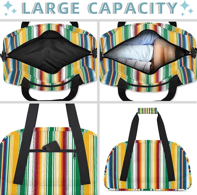 Kids Duffle Bag Girls Boys Colorful Mexican Striped Weekender Overnight Bag,Lightweight Duffel Bags for Traveling Gym Sport Dance