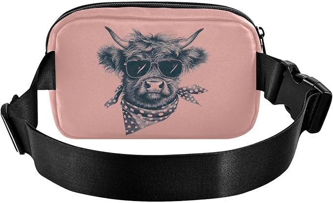 Cute Highland Cow Bandana Sunglasses Fanny Pack for Women Men Water Resistant Fashion Waist Packs with Adjustable Strap Belt Bag for Travel Workout Jogging Hiking 21220181