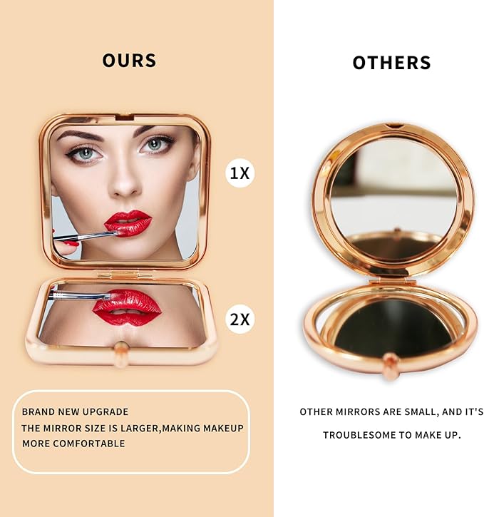 Compact Mirror for Purses, 1X/2X Magnifying Mirror, 3-inch Pocket Size Small Mirror for Travel and Makeup, Rose Gold