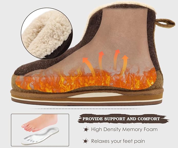 KuaiLu Mens House Slippers Booties Cozy Memory Foam Boots Warm Plush Lining Winter Felt Home Bedroom Slipper Socks Indoor Outdoor Non-Slip Shoes
