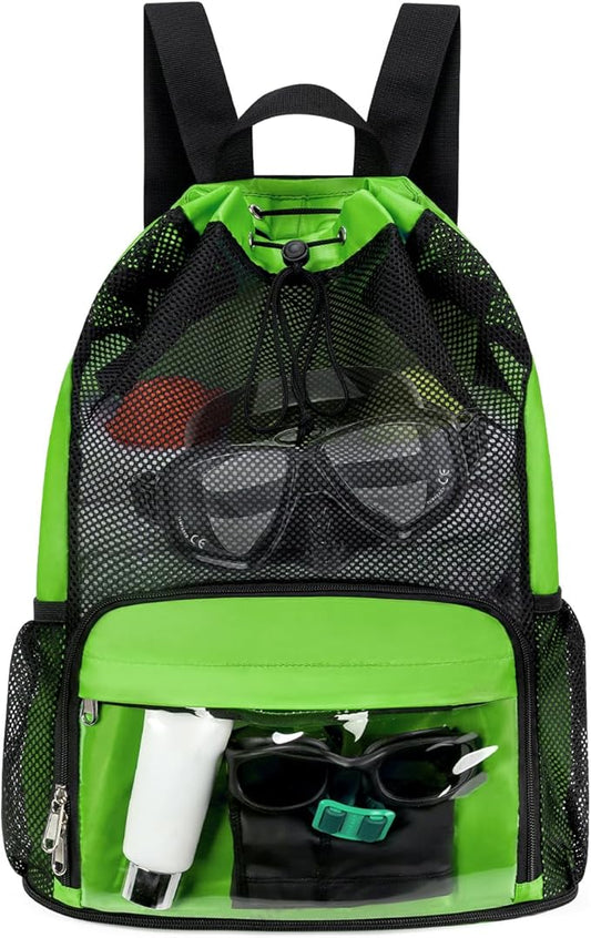 Drawstring Backpack Sandproof Beach Backpack with Shoe Compartment & Wet Pocket Waterproof Mesh Swim Bag Pool Bag for Gym, Travel and Workout Gear (Mint Green)