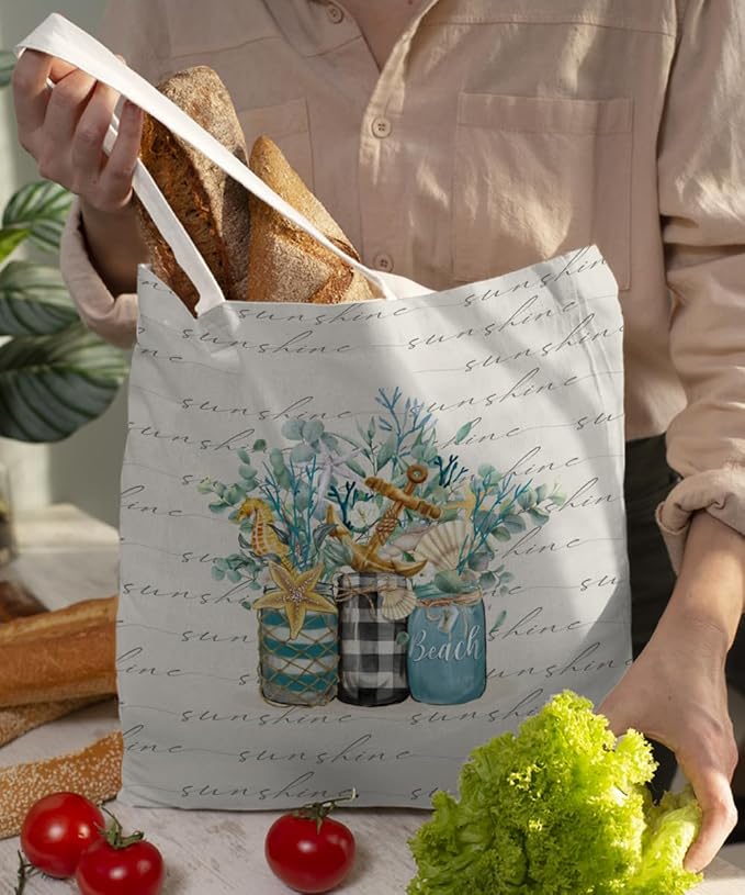 Beach Summer Canvas Tote Bag for Women Teen Girls Gifts Cute Small Travel Work Tote Bags Reusable Grocery Bags