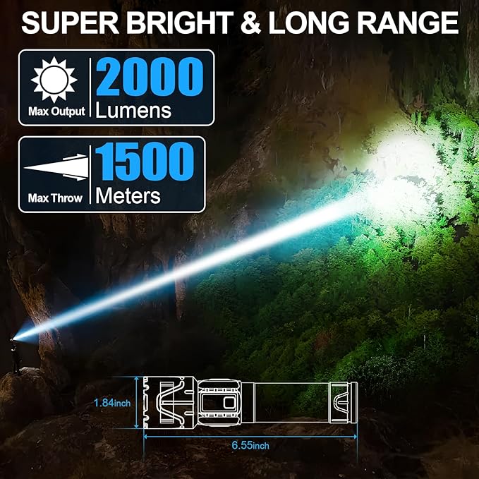 Banral Rechargeable Tactical Flashlights 2000 High Lumens - 5000mAh Super Bright LED Powerful Flash Light, Waterproof Handheld USB C Flashlight for Home,Car,Camping,Emergencies,5 Modes (1, Gold)