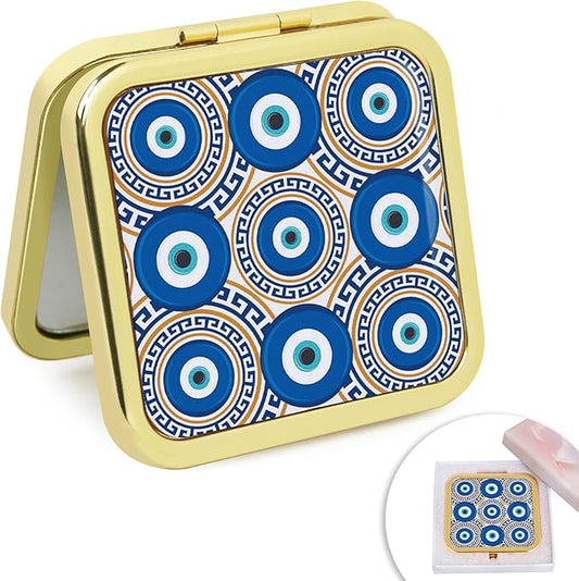 Pocket Mirror, Small Travel Mirror with Magnification, Portable Double-Sided Magnifying Makeup Mirror for Daily Gold Evil Eyes