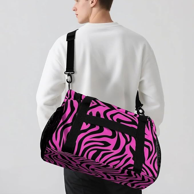 Rose Red with Black Stripes Duffle Bag Gym Bag for Workout Travel Tote with Detachable Straps