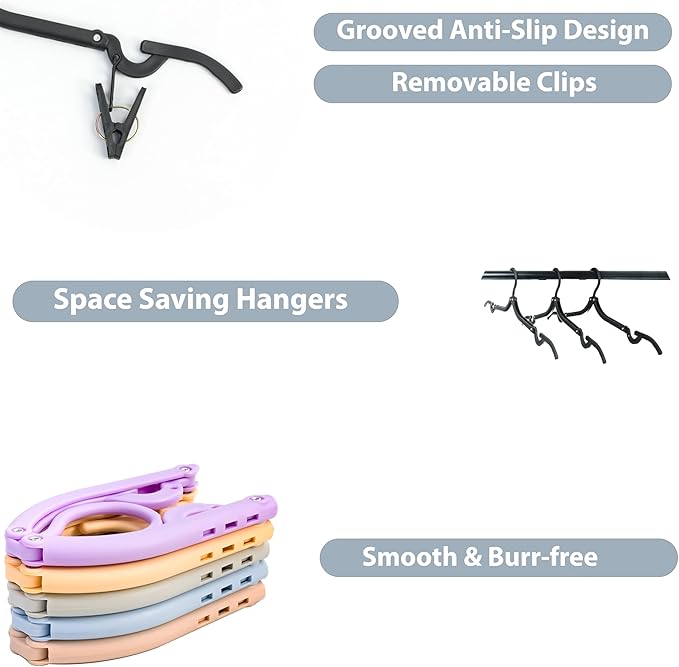 Travel Hangers, Cruise Ship Essentials Travel Essentials, Portable Cruises Must Haves 2025, Folding Hangers for Suitcase, RV Camping Airplane Europe Vacation Essential (10, Black)