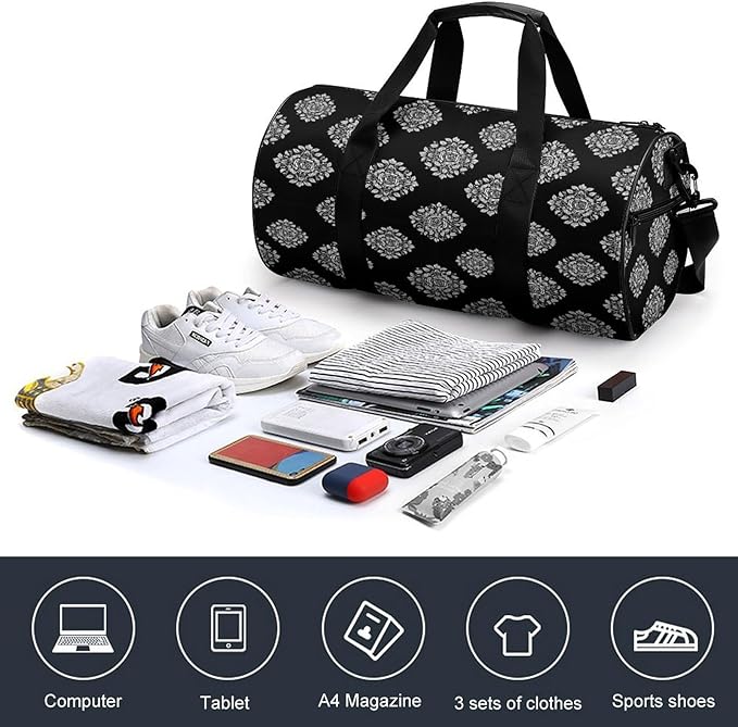 Lightweight Sports Travel Bag Black Rose Art Beach Swim Bags Men Women Duffle Bag Foldable Overnight Bags