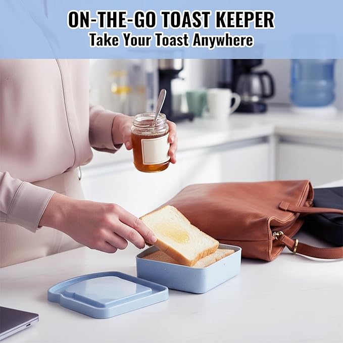 Toast-Shaped Bread Box Container, Microwave-Safe Sandwich & Bread Storage Box, Portable Compact Bread Keeper Lunch Box for Camping, Durable Plastic Food Storage Container(Blue)