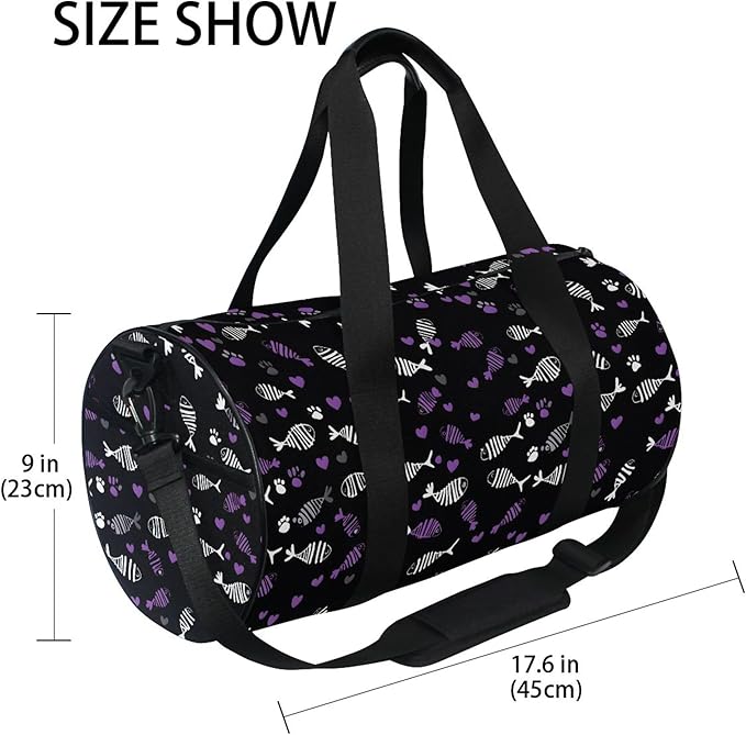 MNSRUU Sports Duffel Bags, White Purple Fish Bone Athletic Gym Bag Overnight Workout Travel Tote Luggage for Men Women Yoga
