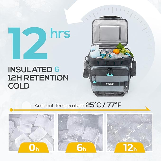 TOURIT 48 Can Collapsible Cooler with Wheels, Insulated Rolling Cooler with All-Terrain Cart, Waterproof Soft Sided Cooler Bag for Beach, Picnic, Camping, Shopping, Travel