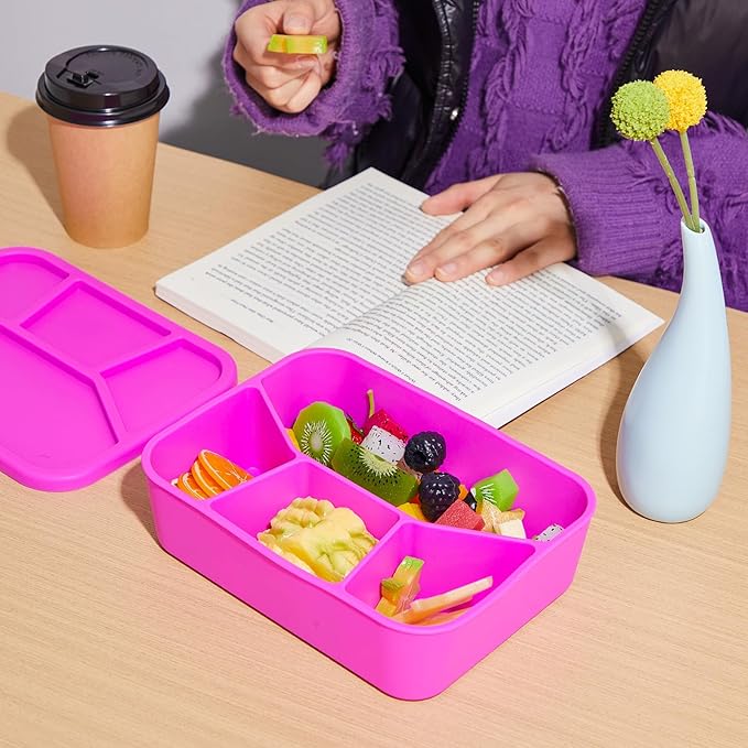 4 Pcs Silicone Bento Box Reusable Lunch Container Smooth Leak Proof Lunch Box Rectangle Bento Boxes for Adult Work Travel Food Meal Compartment Storage, 4 Colors (Brilliant Color)