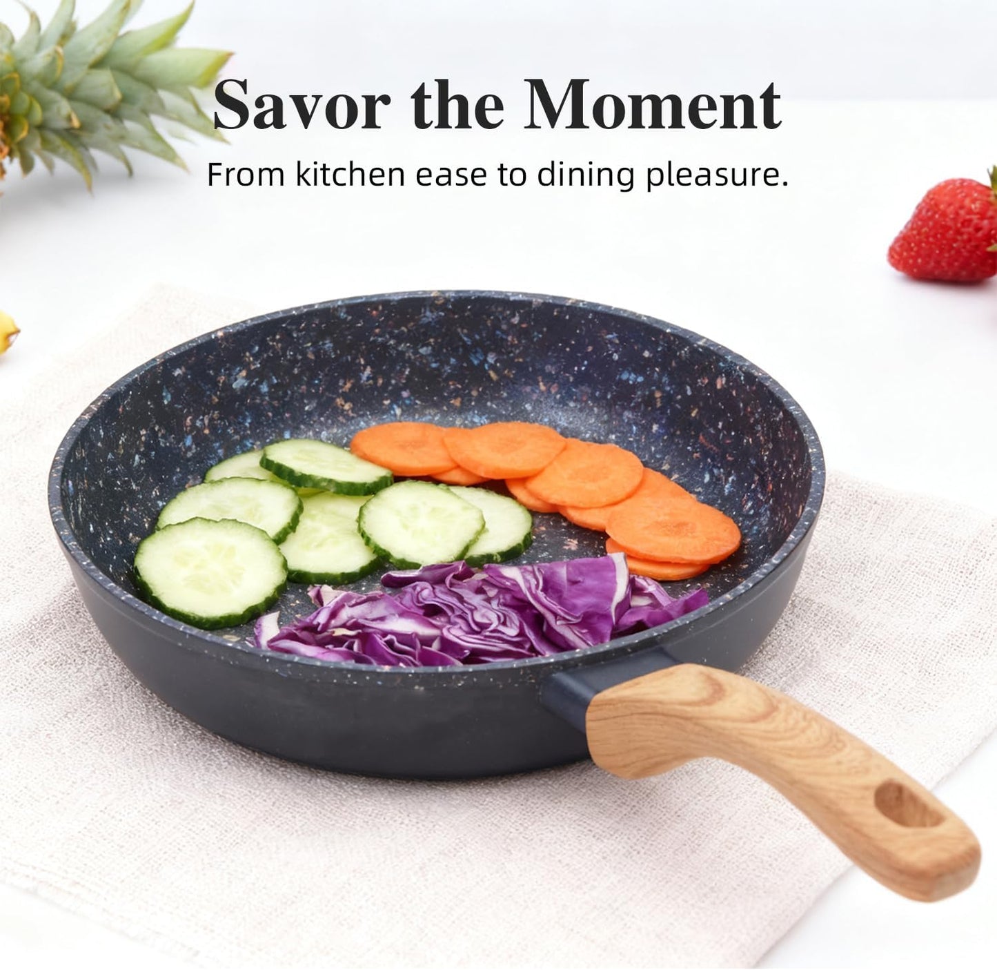 Nonstick Cookware Set, 2-Piece Non-Toxic Coated 8.5 Inch Frying Pan & Saucepan with Lid, PFOA Free Dishwasher Safe, Induction Compatible, Beginner Kitchen Pots and Pans Set, Black