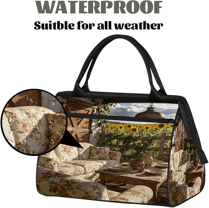 Travel Gym Carrying Bag - Farmhouse Floral Sofa Overnight Weekender Bag for Women Men Girls - Shoulder Large Capacity Tote Bag for Travel, Yoga, School,Mommy Hospital Bag for Labor and Delivery