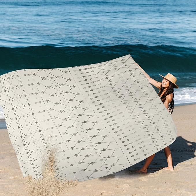 Polyester Beach Blanket Waterproof Sandproof, 10'X 9' Extra Large Oversized Beach Mat for 2-8 Adult, Quick Drying Lightweight & Durable Picnic Blanket for Outdoor, Travel, Camping, Hiking-Moroccan