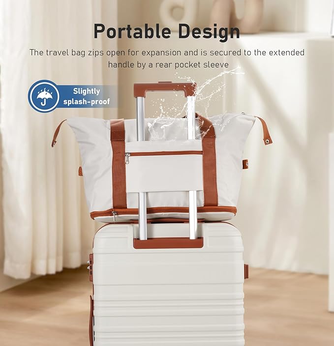 Carry on Luggage Set, 22x14x9 airline approved 100% PC hardshell, Lightweight TSA Locks Quiet Spinner Wheels Durable Zipper, Travel Luggage for Men Women, Y02 Beige (20"/DB/TB) Slightly Small