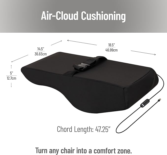 Mind Reader Heated Air-Cloud Lumbar Cushion, Ergonomic Memory Foam Back Support Pillow with Adjustable Heat Settings and Timer, Black
