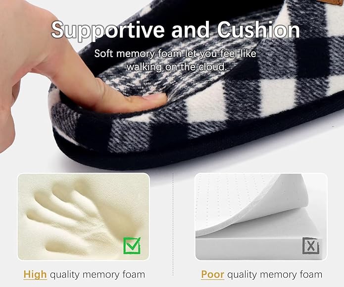 ONCAI Men's House Slippers Memory Foam Slip-On Warm Cozy Scuff Home Bedroom Shoes with Indoor/Outdoor Rubber Soles US Size 7-15