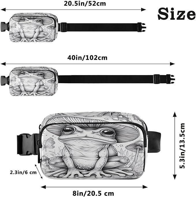 Cute Frog with Mushroom Hat Fanny Pack for Women Men Water Resistant Fashion Waist Packs with Adjustable Strap Belt Bag for Travel Workout Jogging Hiking 21219936
