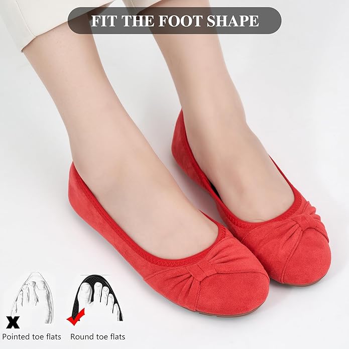 Ecetana Womens Flats Shoes Dressy: Round Toe Bowknot Suede Foldable Ballet Flats Comfortable Casual Slip On Loafers