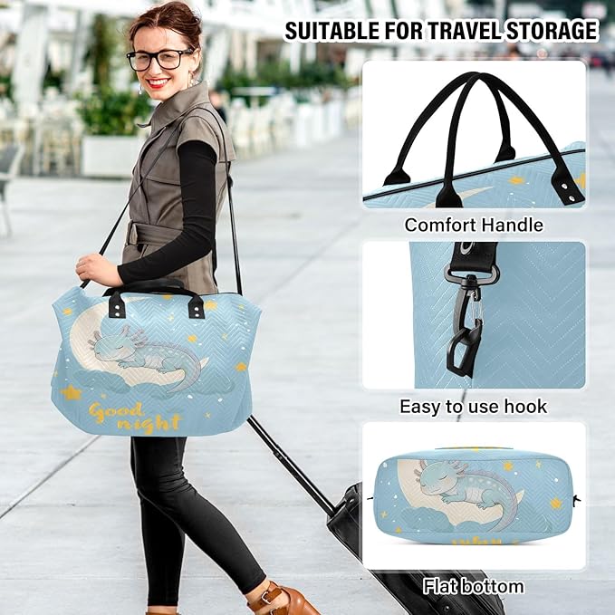 Travel Duffle Bag, Light Blue Axolotl Gym Bag with Storage Bag Weekender Overnight Bag for Men Women Trip Sports Yoga