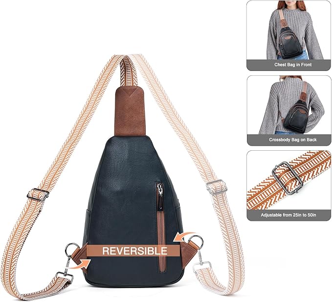 10L Crossbody Sling Bag for Women Men Anti Theft Cross Body Fanny Pack Belt Bag Purse Gifts for Women Faux Leather, Black Brown