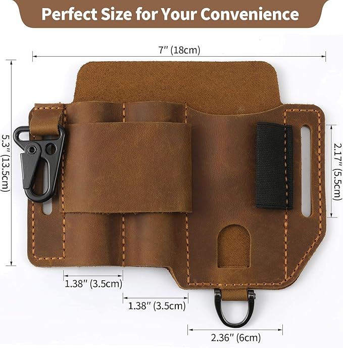Jack&Chris Leather EDC Multitool Sheath for Belt, EDC Belt Organizer for Leatherman Tools, EDC Pocket Organizer for Men with Pen Holder, Key Fob, Flashlight Sheath