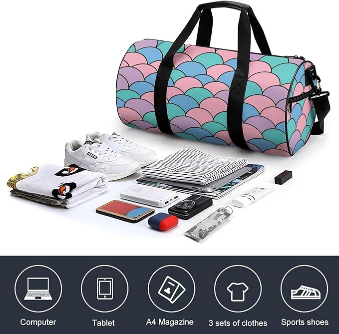 Beach Swim Bags Mermaid Scale (9) Men Women Duffle Bag Foldable Gym Bag Lightweight Travel Sports Bags for Men and Women