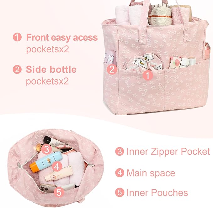 LEDAOU Large Beach Bag Women Waterproof Sandproof Zipper Beach Tote Pool Bag for Swim Gym Grocery Travel with Wet Pocket | Waterproof, Sandproof, Zipper, Pool, Gym, Grocery