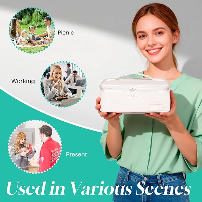 NOL Natural Organic Lifestyle Insulated Lunch Bag for Adults – Compact Cooler Lunch Box with Food-Grade Lining, Waterproof Lunch Bag for Work, Travel | Portable Thermal Meal Tote with Handle, Cream
