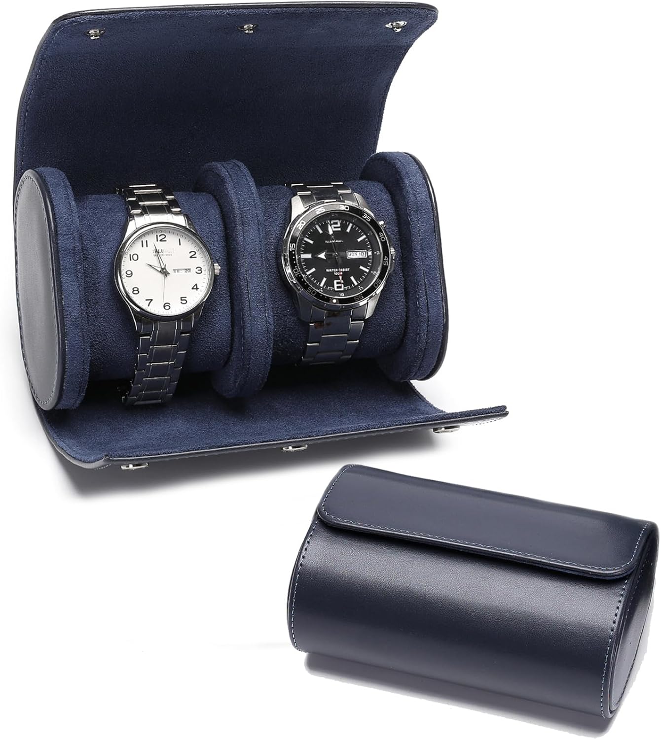 Watch Travel Case, Luxury Leather Watch Roll 2 Slot Organizer Box, Jewelry Storage Case Gifts for Man and Woman Christmas Anniversary Birthday (Blue-2slot)