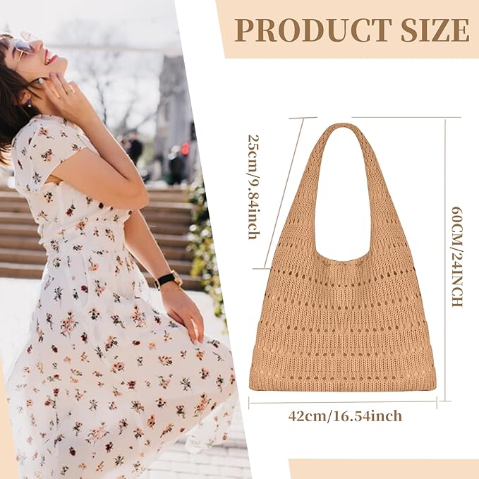 Sightor Crochet Tote Bag, Mesh Beach Bag Knit Summer Hobo Bag Vacation Boho Tote Bag for Women